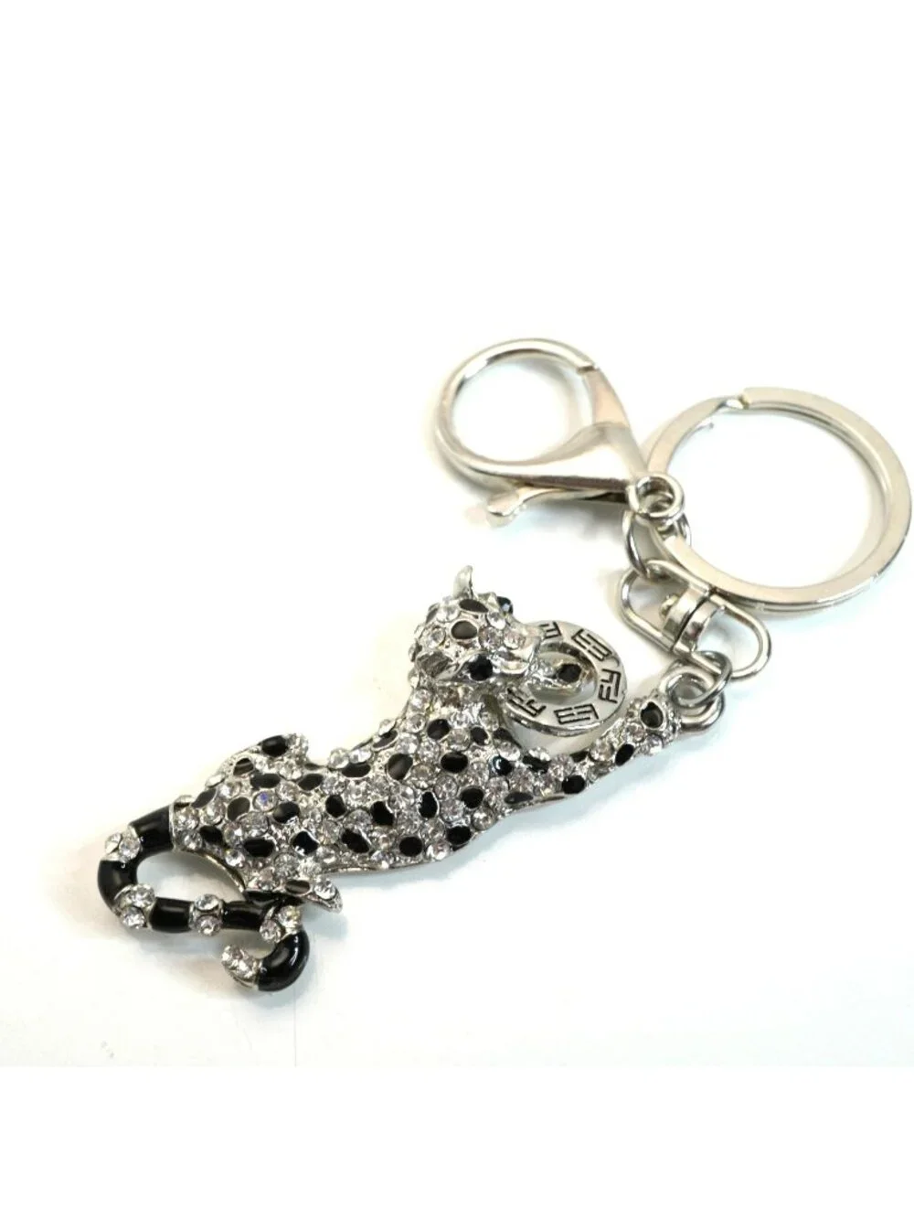 Effy Rhinestone Leopard Keychain Silver Tone Cat Purse Charm Bag Accessory